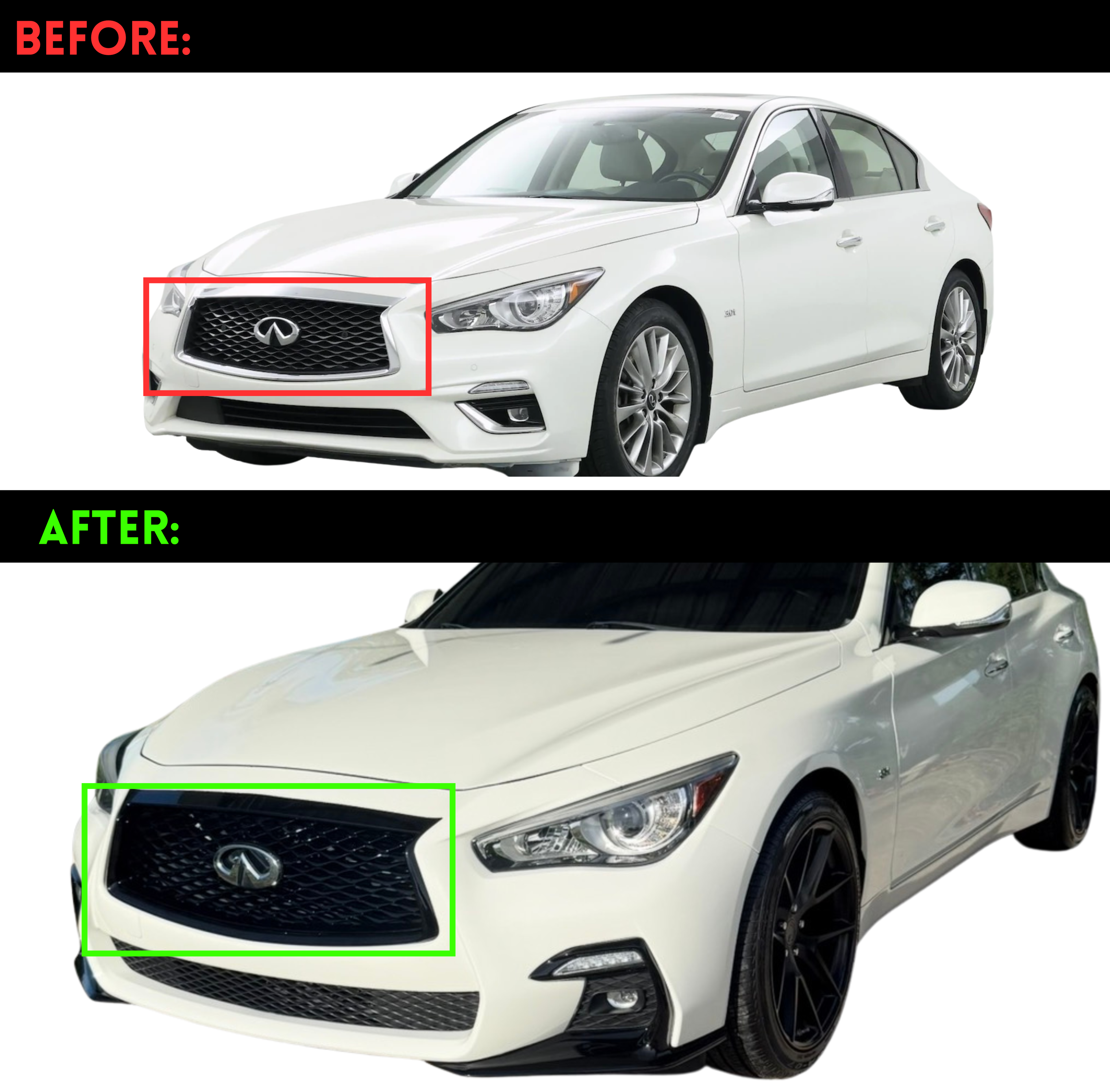 Infiniti Q50 Front Grille (2018–2024) – Gloss Black Upgrade