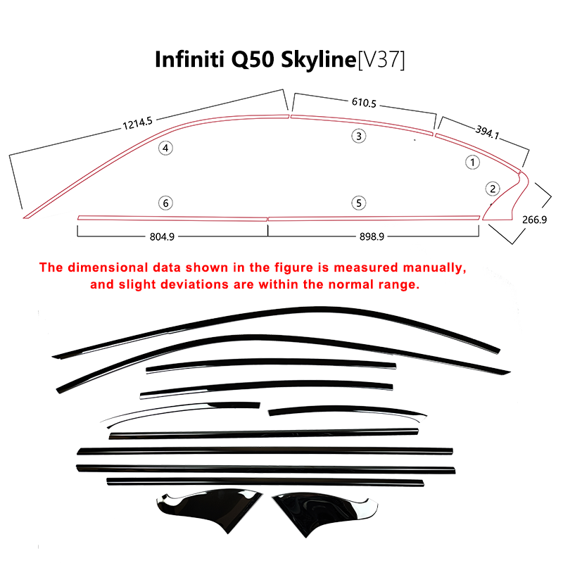 Gloss Black Chrome Delete Window Trim Kit for Infiniti Q50 (2014–2024) – Stainless Steel